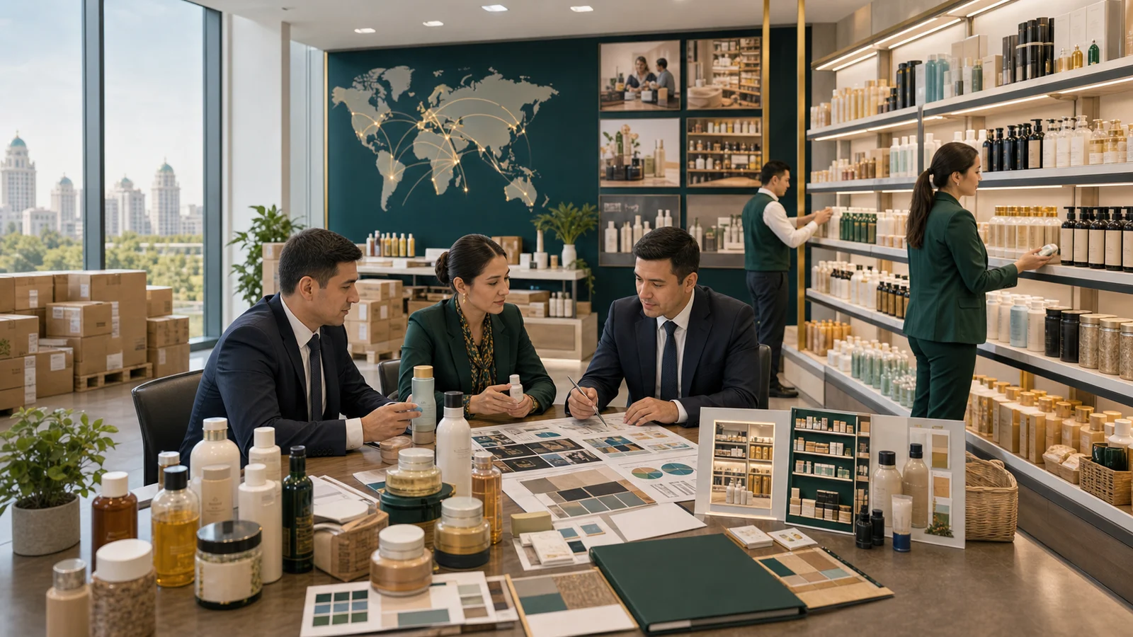 Brand launch and retail placement planning with product samples, merchandising, trade marketing, and category development.